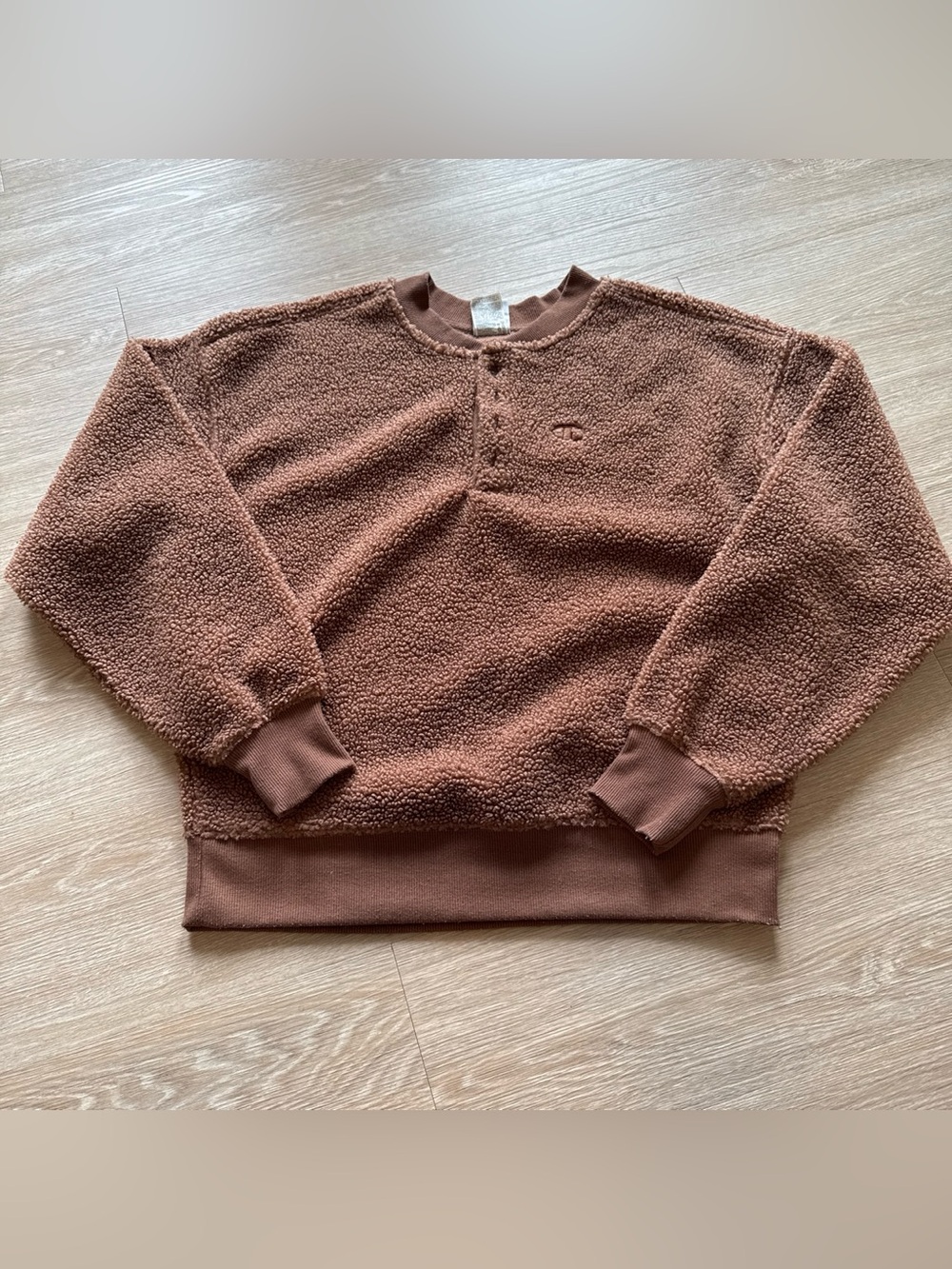 Champion Women's Brown Sherpa Teddy Crewneck Sweatshirt